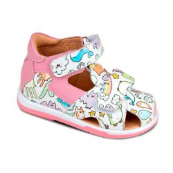 TW-234 (цв.6-белый/розовый/принт, 21) Туфли (закр.нос,натур.кожа,съемн.стелька)